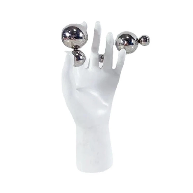 Resin White Hand With Silver Balls Ornaments Sculpture For Home Office Floral Arrangement Abstract Decoration Crafts Easy To Use