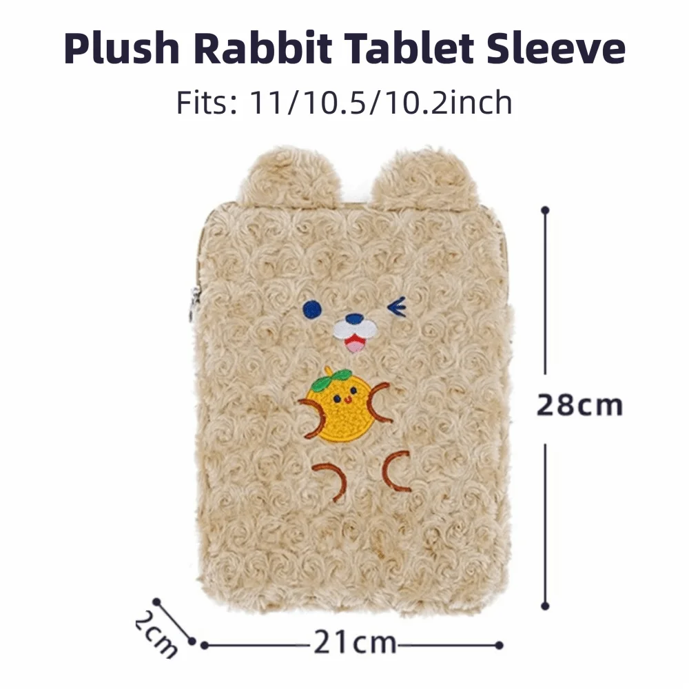 9-11 Inch Plush Laptop Sleeve Portable Soft Plush Rabbit Case Shockproof Padded Shockproof iPad Protective Case Business Trip