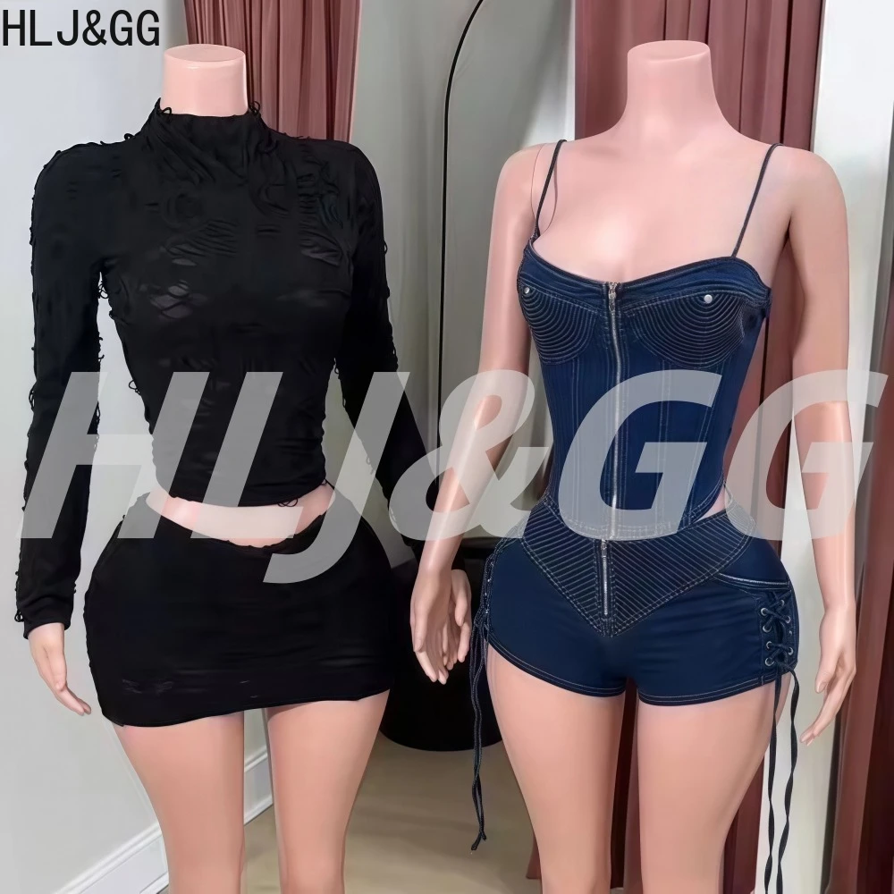 

FAGADOER Sexy Denim 2 Piece Sets Woman Outfit Halter Sleeveless Backless Crop Tops and Shorts Suits Female Y2K Streetwear New