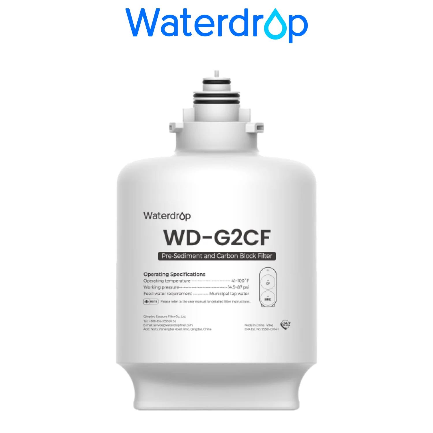 Waterdrop G2CF Filter, Replacement for G2 & G2P600 & G2MNR Reverse Osmosis System, 12-month Lifetime
