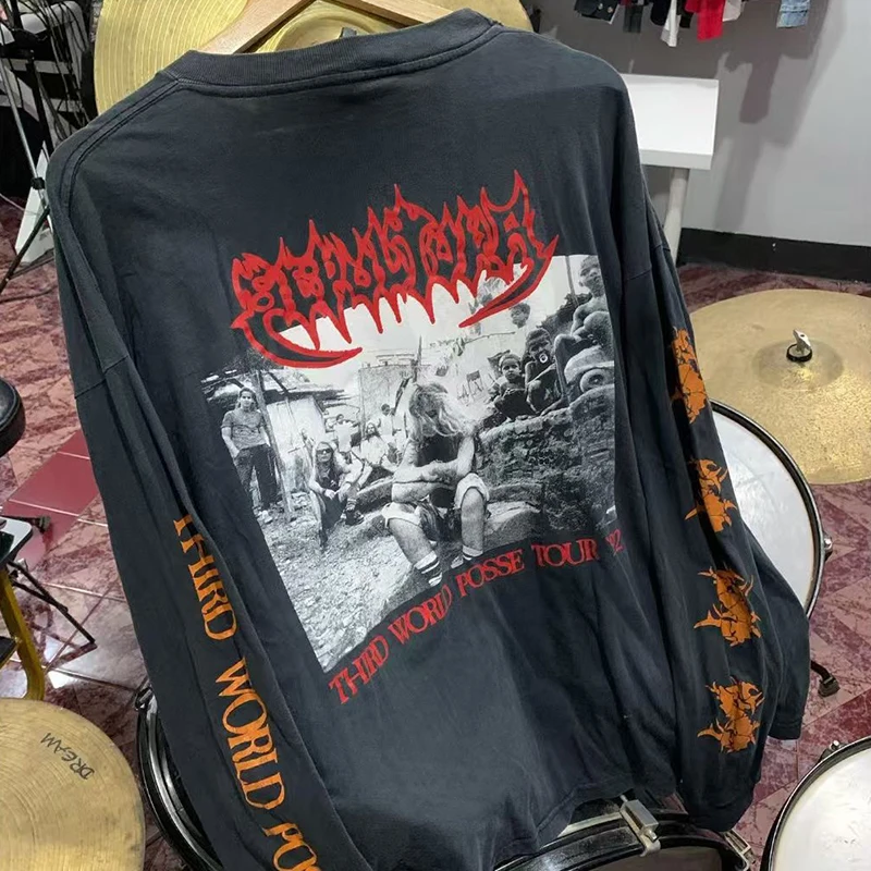 

Y2k Vintage Band Rock Roll Hip-hop Casual Long Sleeve Cotton Tee Tops Streetwear Loose Oversize Retro T Shirt For Men Unisex