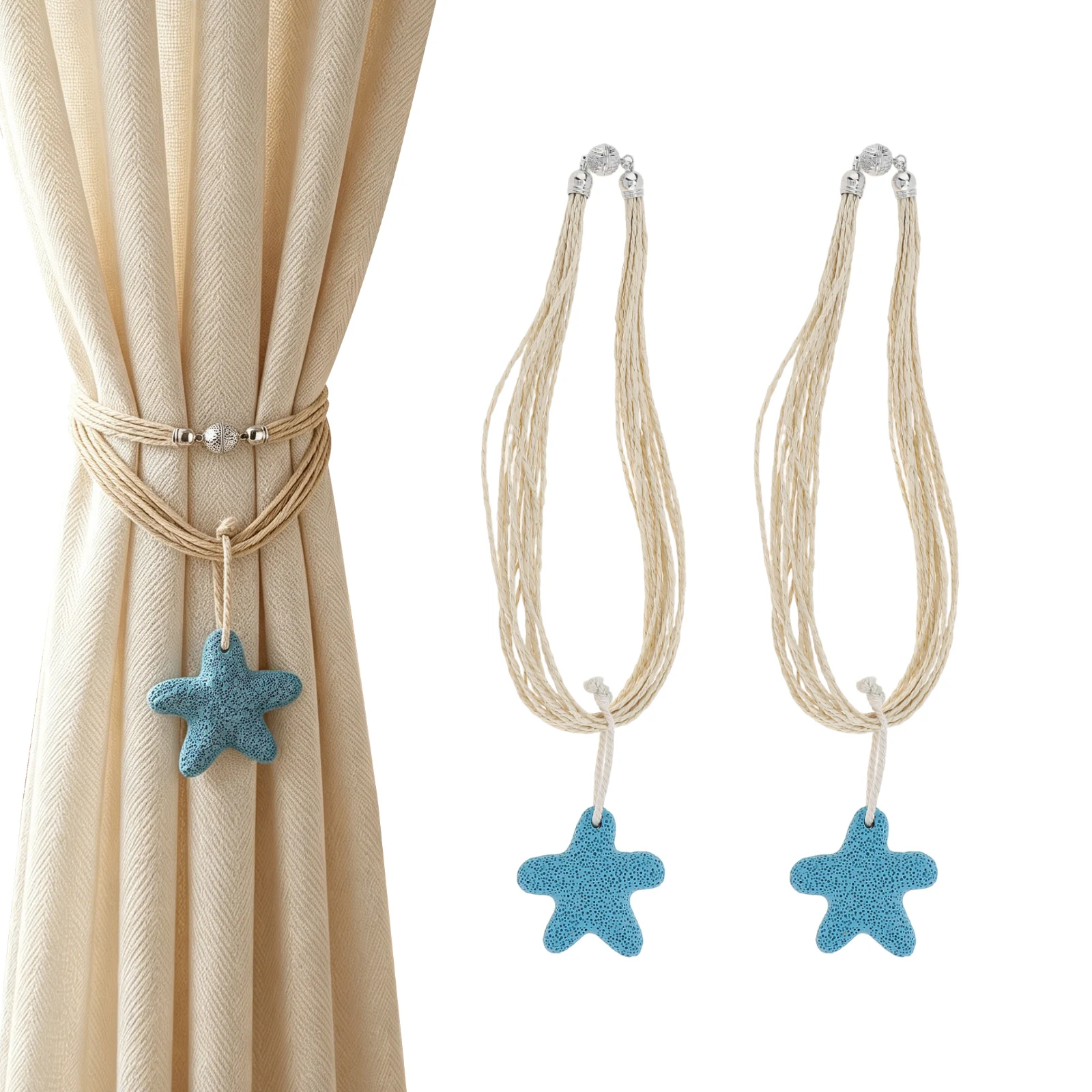 2Pcs Magnetic Curtain Tiebacks for Home Decor Cute Cartoon Curtain Holder Clip Mediterranean Style Resin Curtain Tie Back Buckle