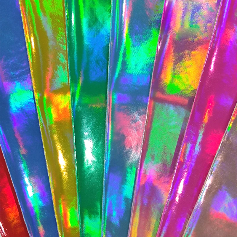 

Holographic Color Mirror Effect PU Foiled Faux Leather Fabric Sheet for Bag/Craft/earrings 46*135CM