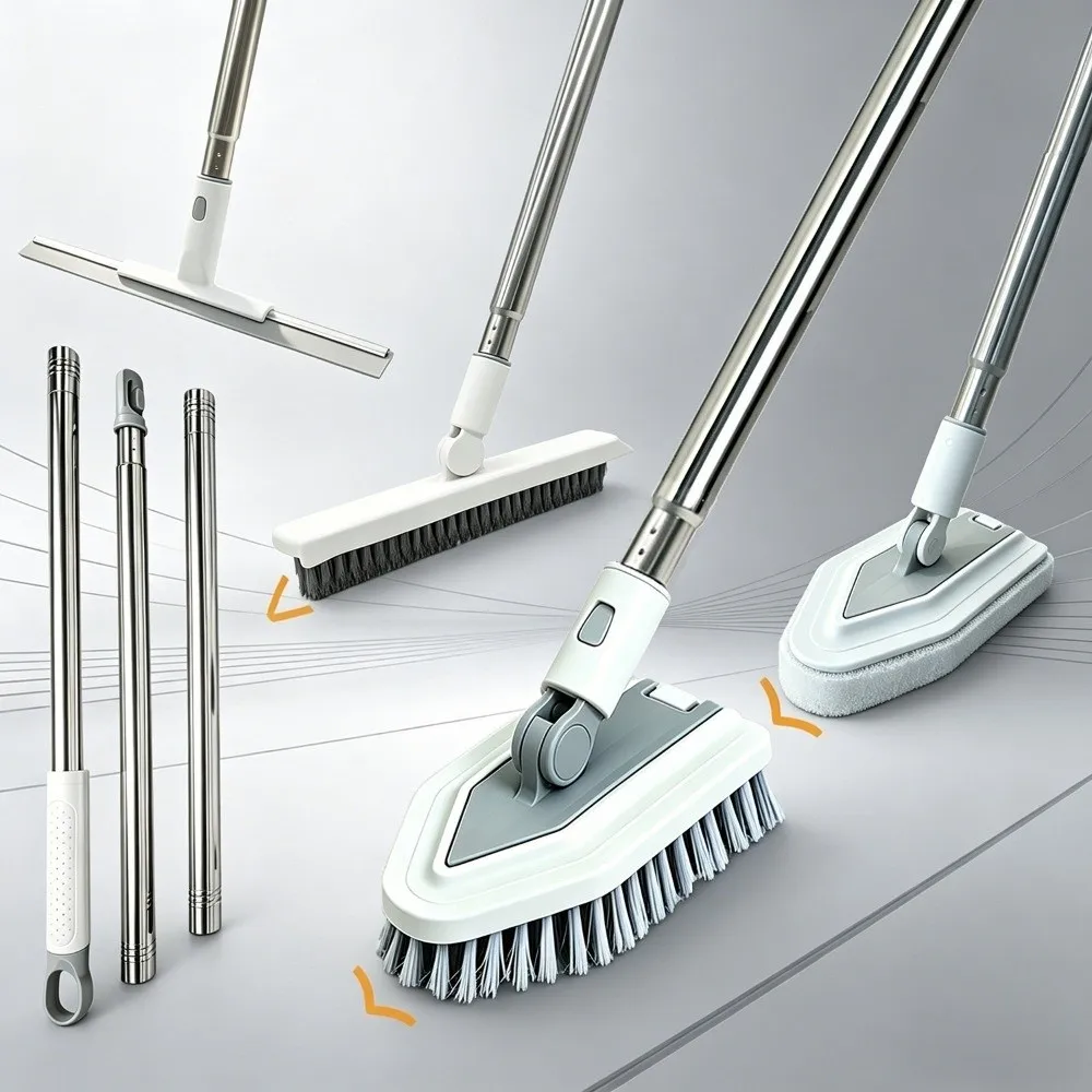 

Long Handle Bathroom Cleaning Brush Detachable Replaceable Brush Head Glass Wiper Plastic Efficient Crevice Brush Kitchen