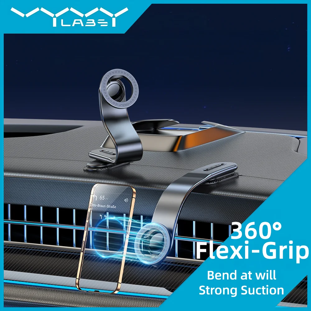 

Vyvylabs Magnetic Phone Holder 360° Rotation Car Phone Holder Bendable Foldable Bracket Both windshield Center Console Installed
