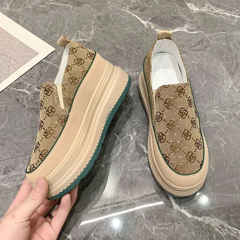 

Summer Women Casual Sneakers Luxury Original Rhinestone Shoes Breathable Slip-on Platform Loafers Shoes Shining Walking Sneakers