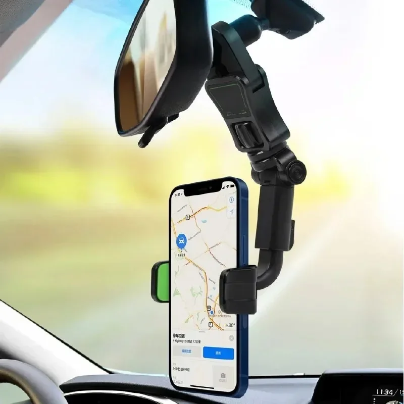 Adjustable Car Rearview Mirror Phone Mount - Universal Holder for Smartphones and GPS Navigation