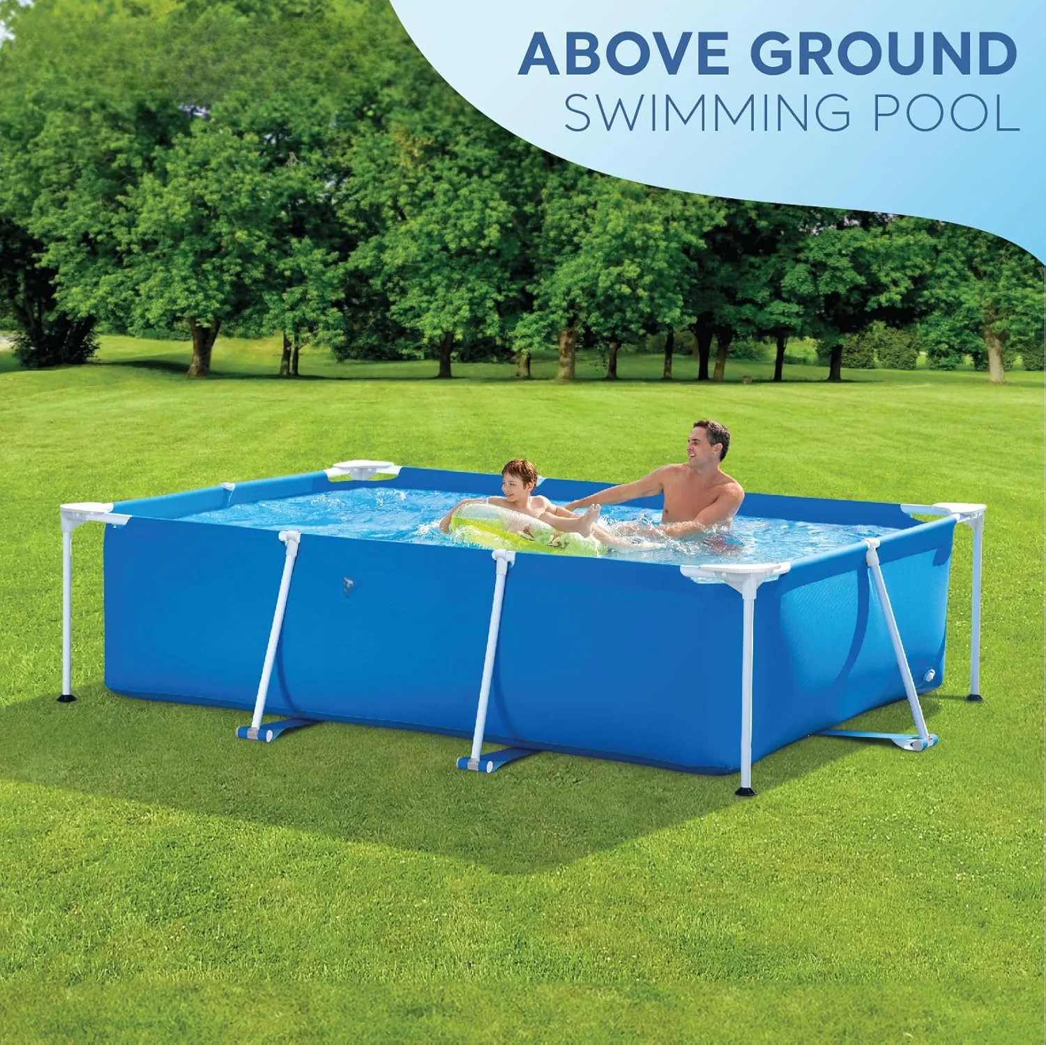 

8.5ft x 26in Rectangular Frame Above Ground Quick Easy Set Up Backyard Outdoor Swimming Pool with Drain Plug for Ages 6