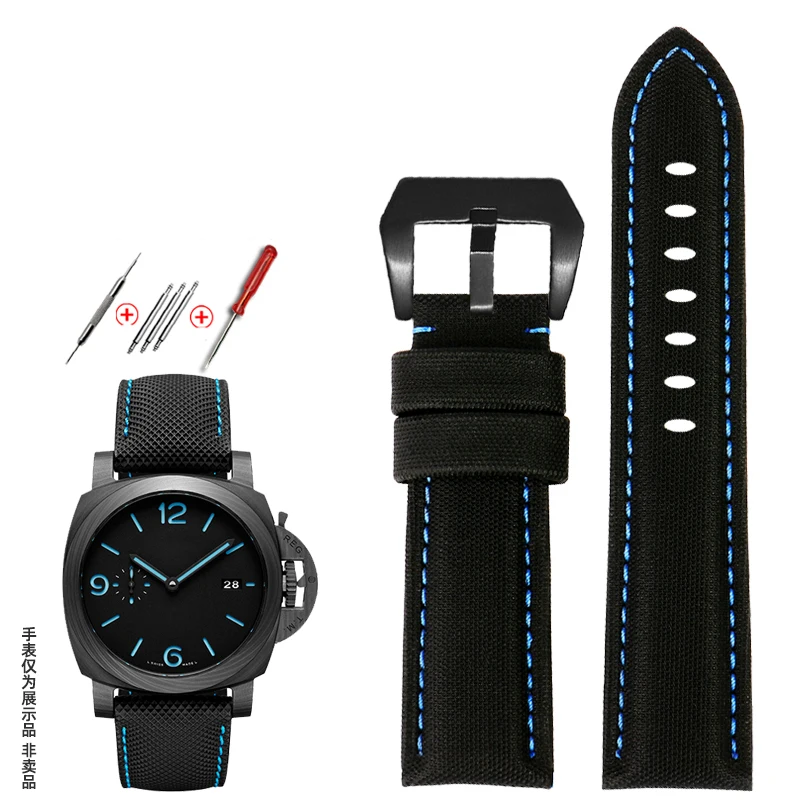 Naylon tuval inek derisi alt saat kayışı Panerai Luminor Dalgıç PAM 22mm 24mm 26mm siyah mavi bej çizgiler erkek kordonlu saat