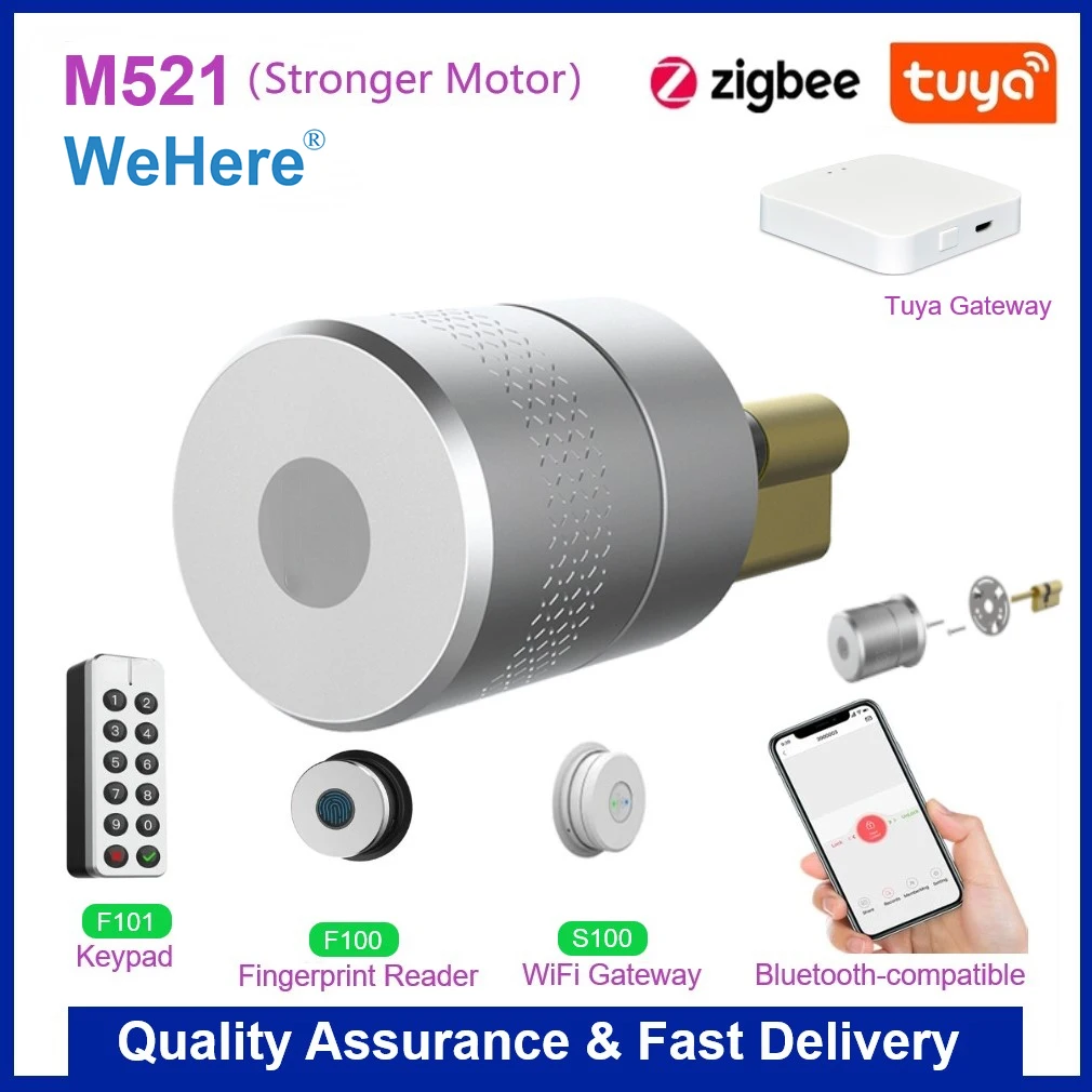 Tuya Wehere M521 Zigbee Smart Door Lock Stronger Motor Fingerprint Lock For Door 50-100mmThickess Remote Control Electronic Lock