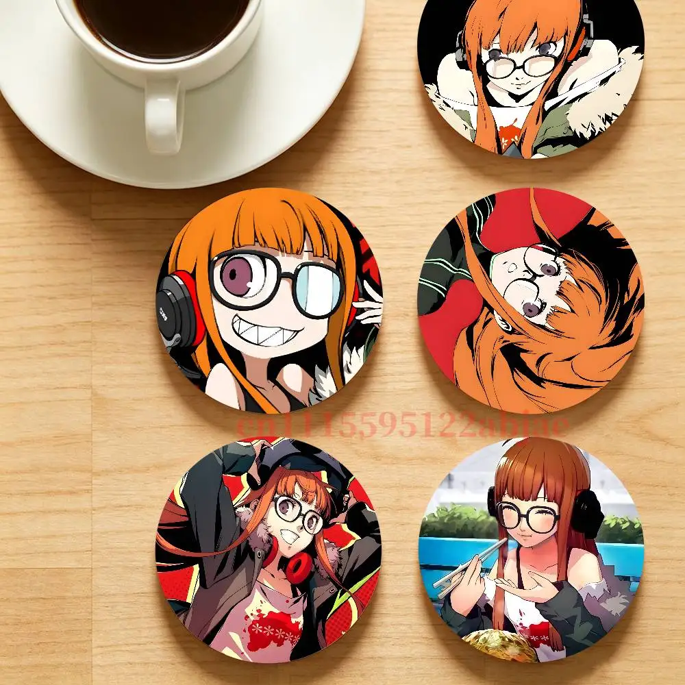 F-Futaba Sakura Round Wooden Coaster Decorative Coffee Cup for Use in Coffee Shops Bars