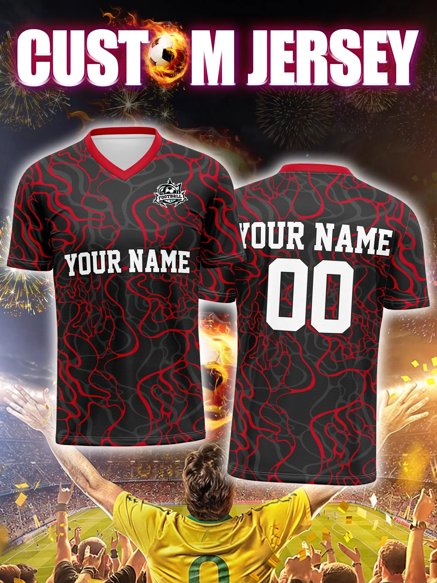 

Футболка для футбола с индивидуальным изображением, номером и именем, для энтузиастов, для стадиона, для повседневной носки в день матча.