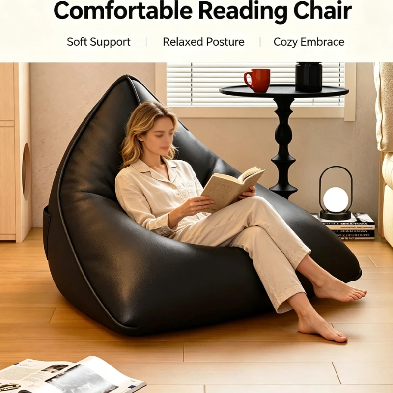 Minimalist Leather Pouf With Ergonomic Curve And Sturdy Base For Home Office Study Corner Accent Chair