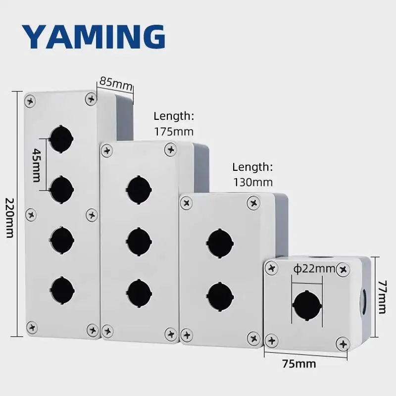 22mm Hole Size 1/2/3/4P Waterproof IP65 Control Button Switch Heighten Type Outdoor Enclosure Box ABS Shell