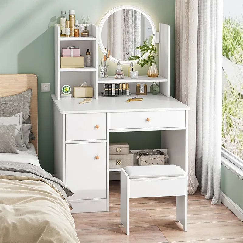 

Luxury Storage Dresser Eithe Drawers Glass Girl Wooden White Dressing Table Makeup Living Room Schminktisch Bedroom Furniture