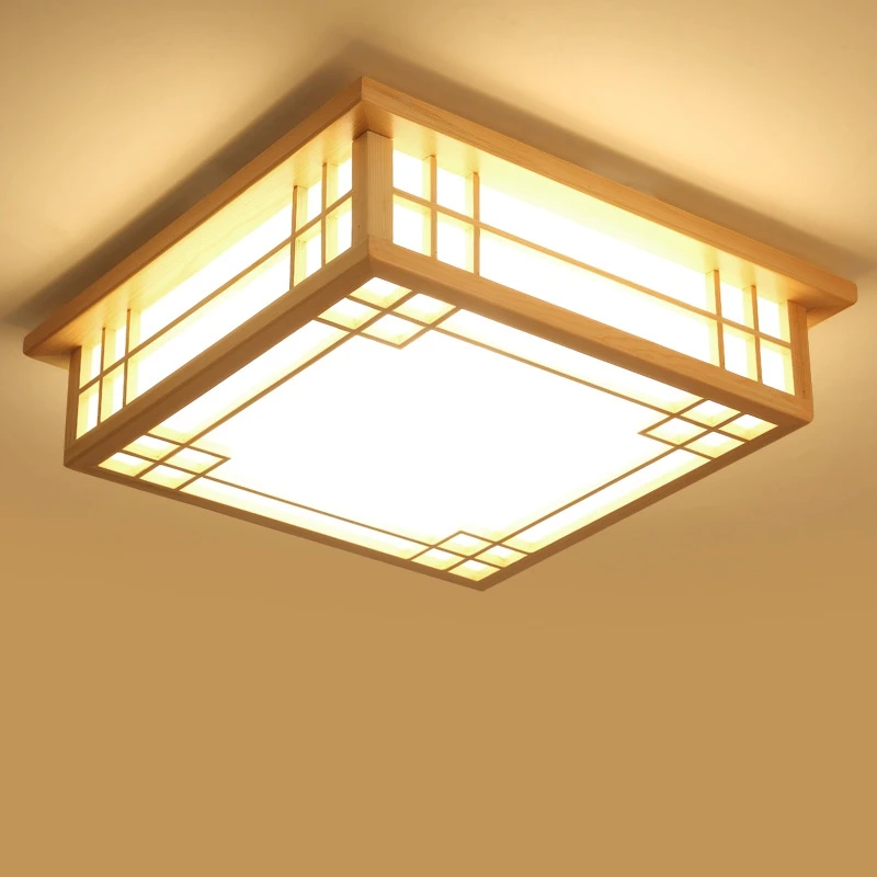 Solid Wood Ceiling Lamp Chinese Style Retro Square Home Decor LED Lustre Ceiling Chandelier Bedroom Living Room Restaurant Light