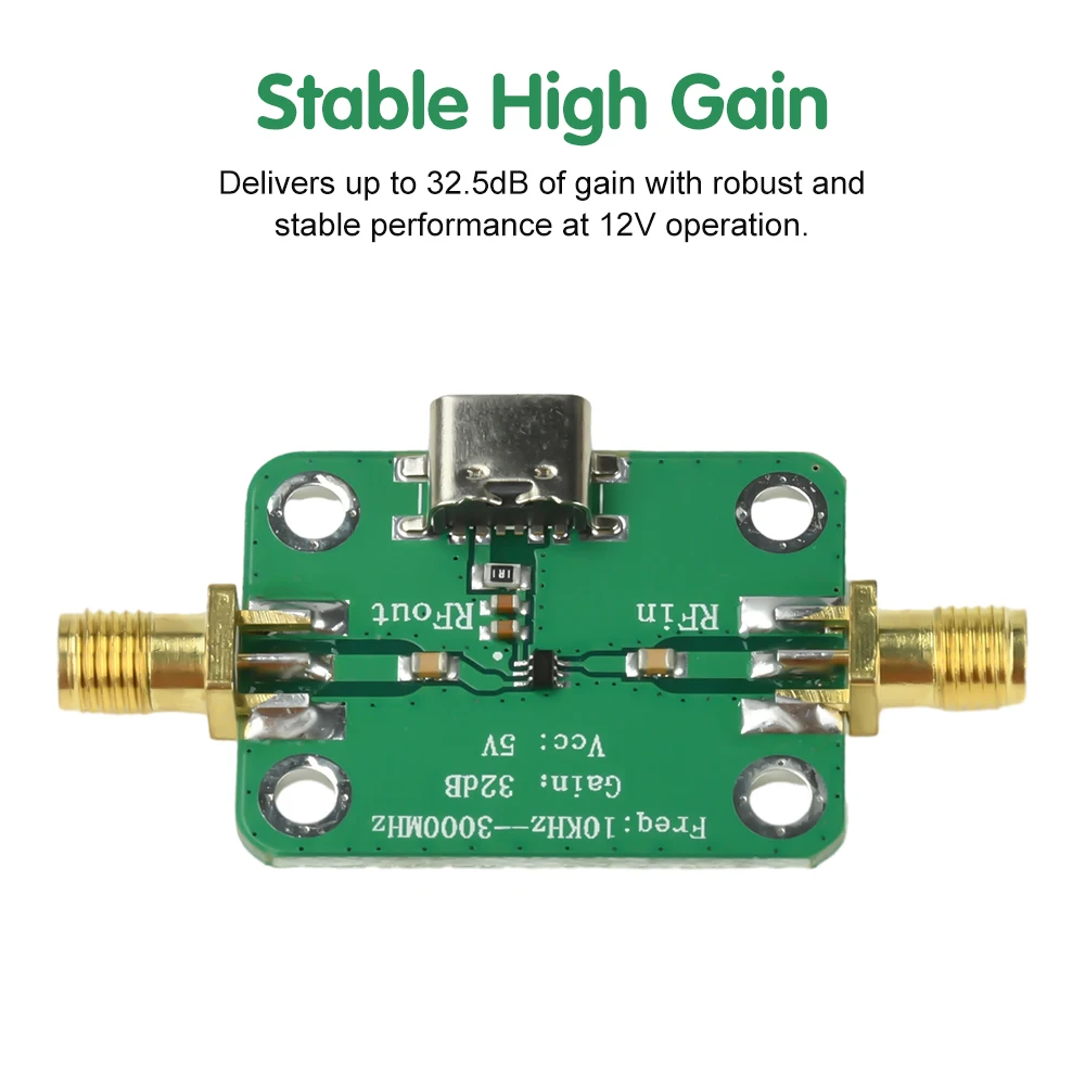 ใหม่ 10KHz-3GHz RF แอมพลิฟายเออร์แบบไวด์แบนด์ ขยายสัญญาณ 32dB แอมพลิฟายเออร์ลดสัญญาณรบกวนต่ำ LNA บอร์ดโมดูล DC 5-12V 50Ω สำหรับสัญญาณวิทยุ FM HF VHF UHF