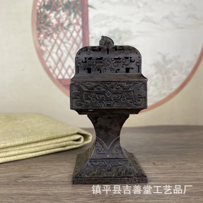 Antique Incense Burner High-Foot Square Incense Burner Retro Furnishings Decoration Incense Burner Ornaments