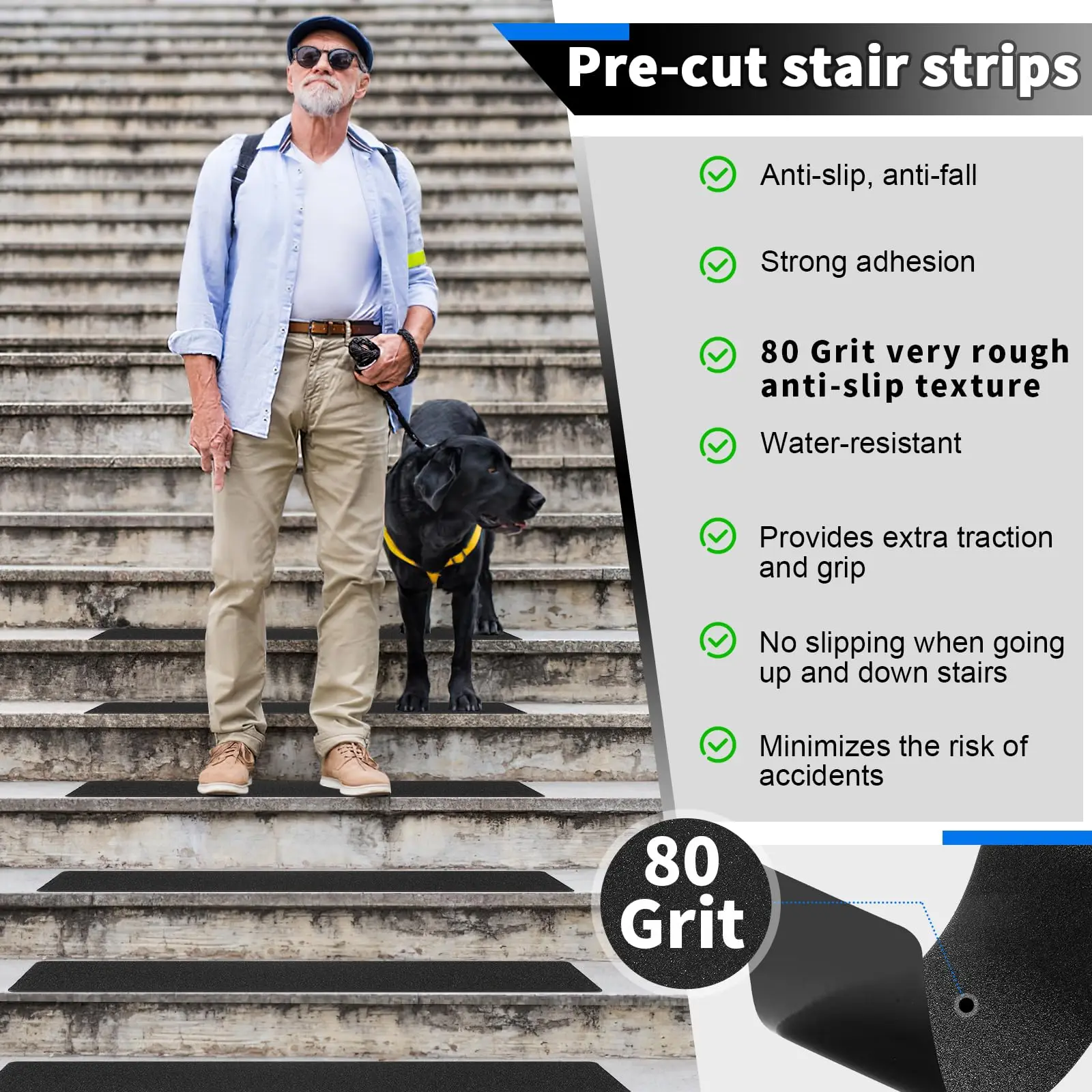 5/10PCS Heavy Duty Anti Slip Stair Treads Waterproof Grip Tape Outdoor Non Skid Traction Strips for Steps Deck Porch Concrete