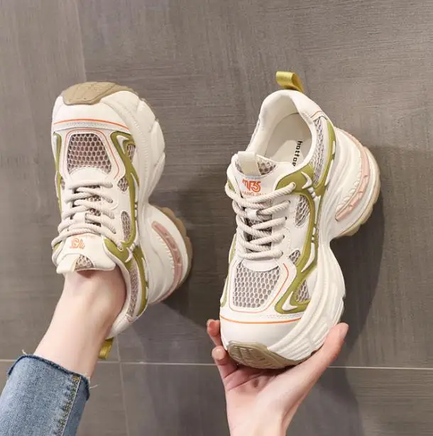 9 سنتيمتر النساء الربيع الصيف الهواء شبكة ستوكات أحذية رياضية مكتنزة الصنادل منصة إسفين الشرائح أحذية البغال أحذية النساء تنفس