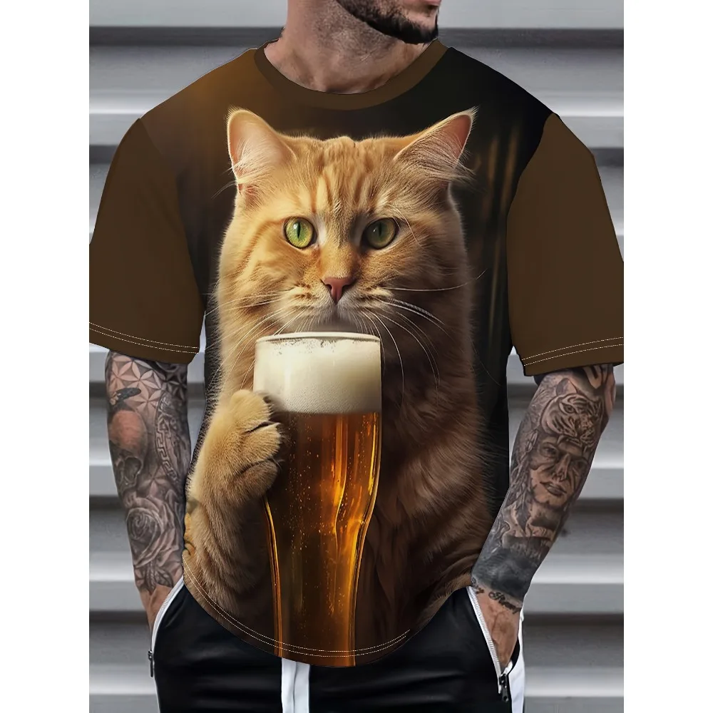 

Summer Men's Women's 3D Printing Beer-Drinking Cat Graphic Quick-drying T-shirts Outdoor Sports Fitness Tees Fashion Casual Tops
