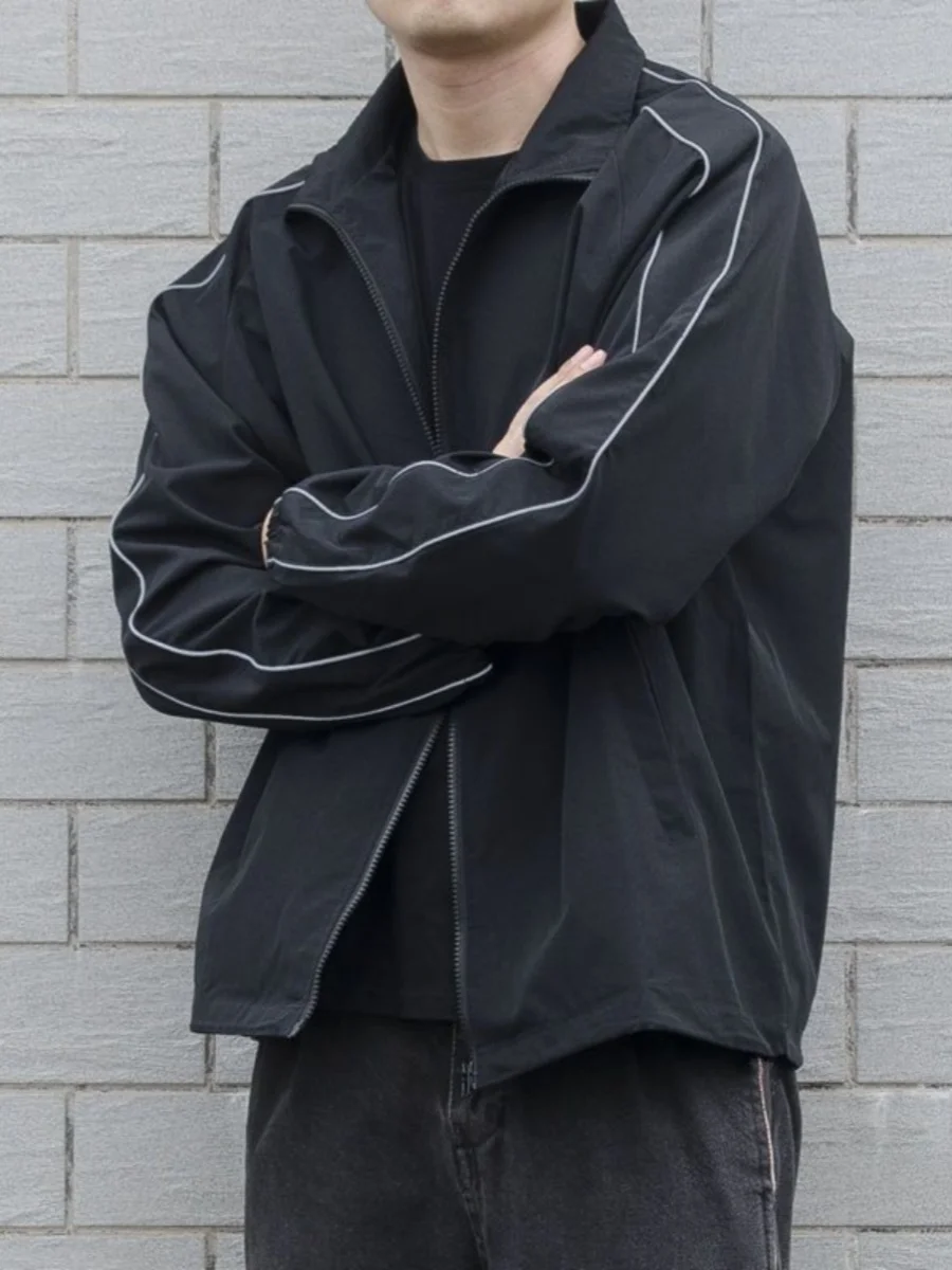 

Reflective Stand Collar Workwear Jaet Versatile Men's Spring Autumn New Sle Casual Loose Fit Lightweight Daily Use