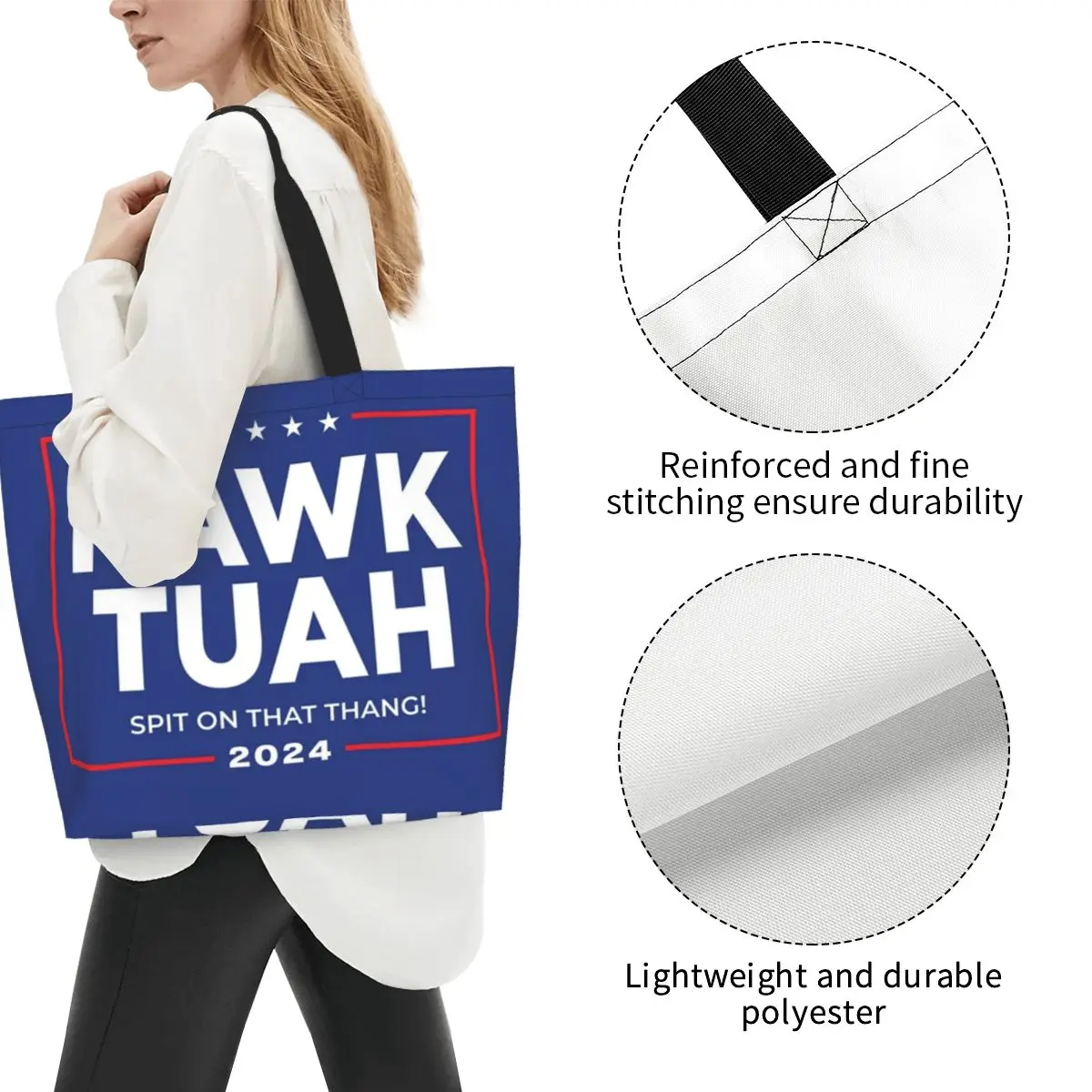 Stylish Man Woman Hawk Tuah Spit On That Thang 2024 Shopping Bag Large Capacity Merch Shoulder Bag