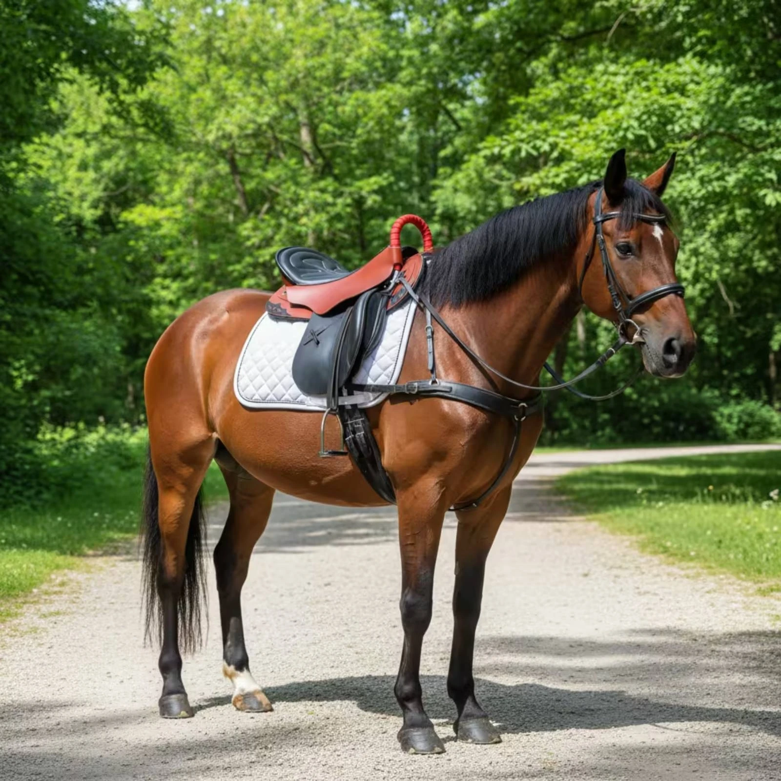 Leather Saddle Padded Doubleequestrian Saddle Tack Contoured Stirrup Irons Comfortable for Horse Riders, Horseback Riding