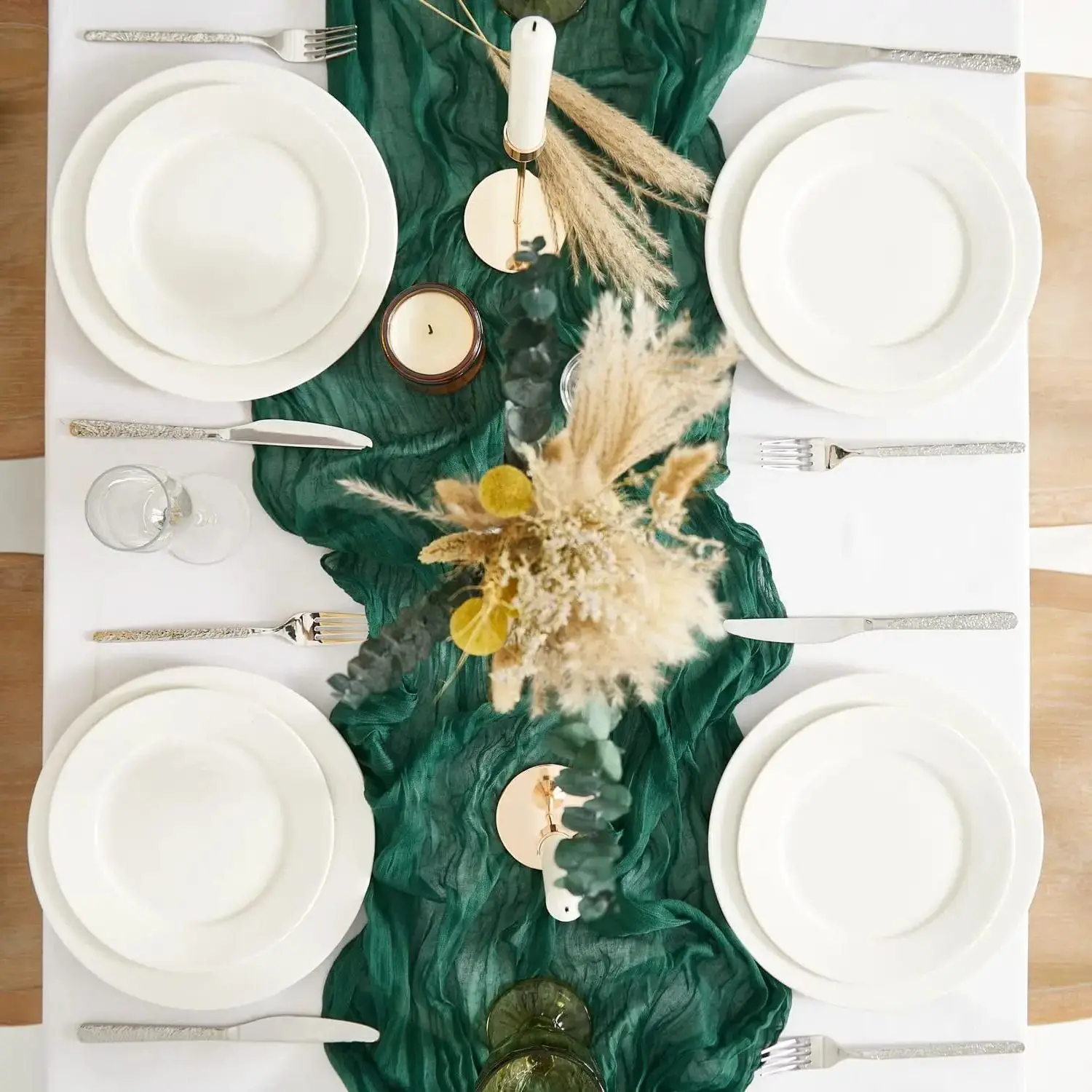 

8PCS Semi-Sheer Sage Green Gauze Wedding Table Runner, Vintage Table Runner, Party Dinner Room Banquets Arches Decor