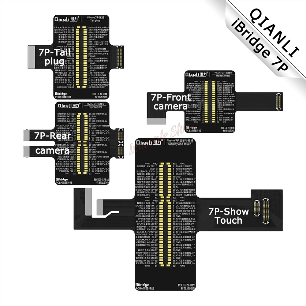 QIANLI IBridge 7P Kabel Pengukuran Motherboard untuk Kamera Depan Belakang Tampilan Ujung Kabel Deteksi Ponsel Sentuh