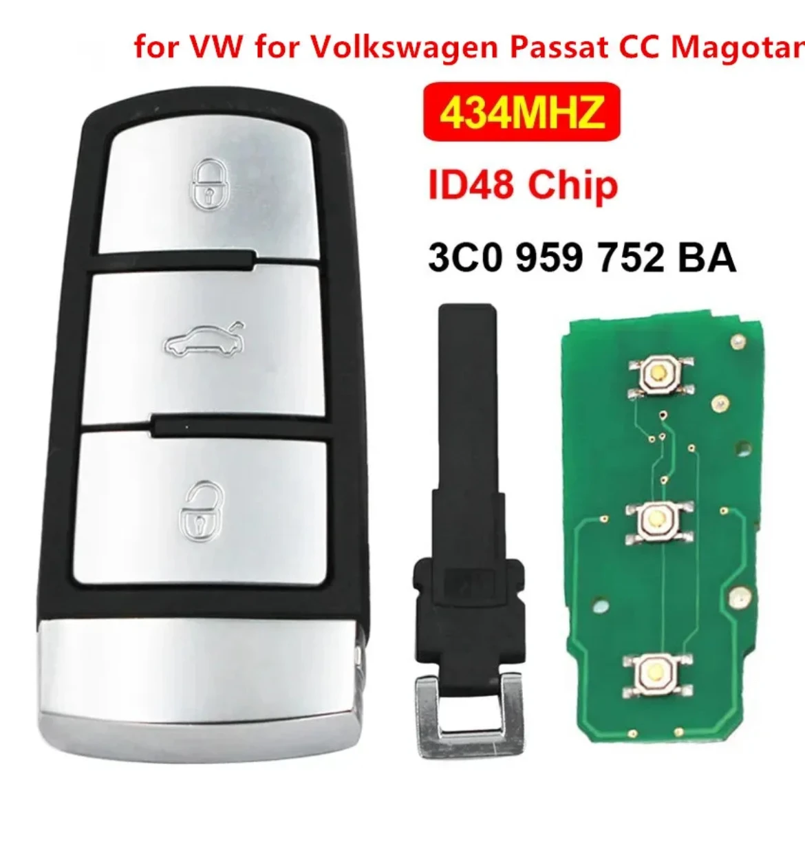 Benma- For vw 3BT Keyless Smart Remote Key Fob 433MHZ ID48 Chip For VW 3C0959752BA Passat B6 3C B7 Magotan CC Car Key
