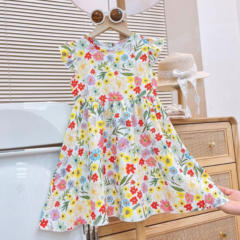 

New Girls' Floral Dress Princess Sweet and Cute Dress Children's Versatile and Breathable Dress for Toddlers and Babies Kids