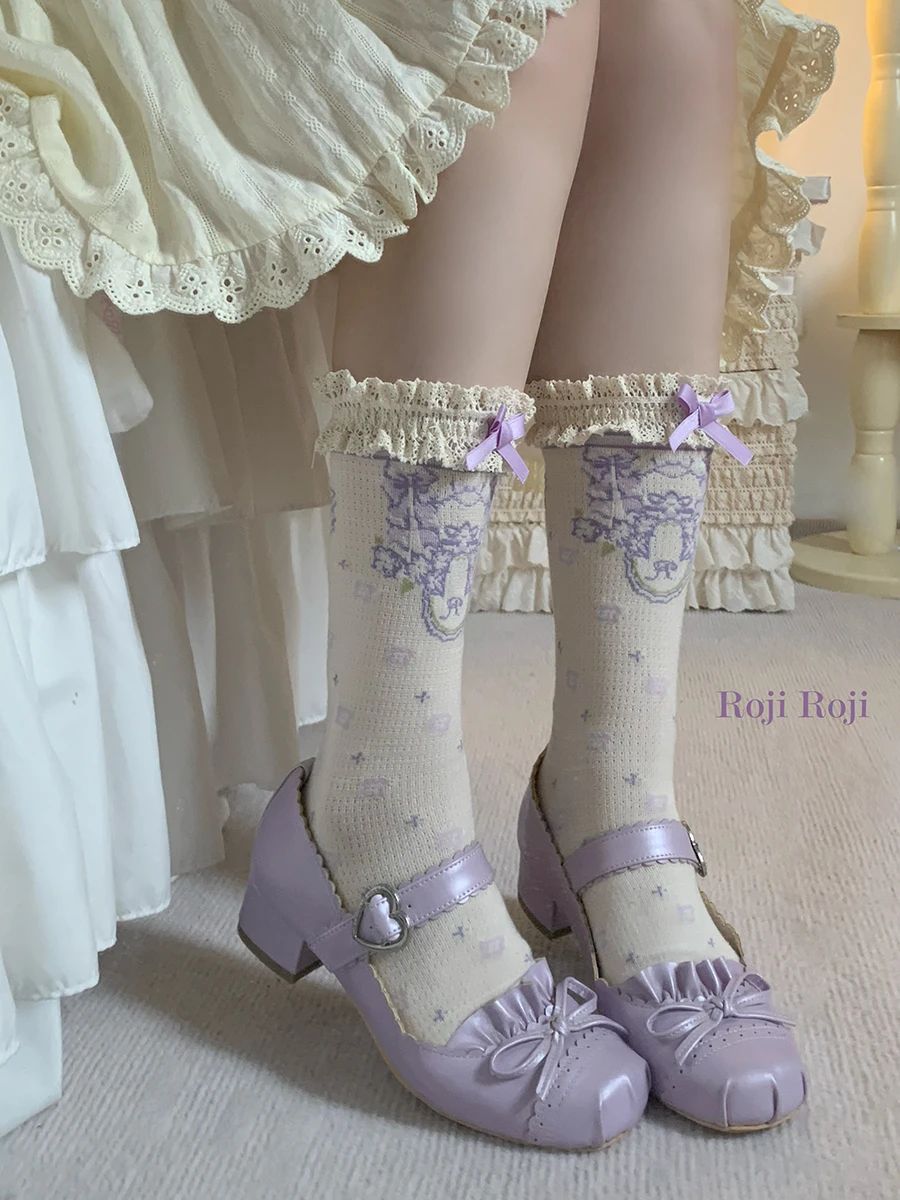 Four-petal small lace Lolita socks women's summer breathable pure cotton bow slim leg socks Lolita Japanese