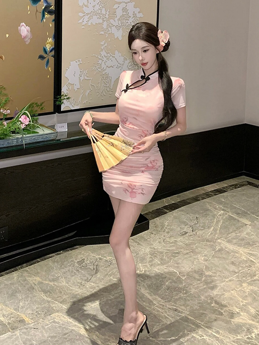 

Новое платье-юбка в китайском стиле, уникальное, короткое, облегающее, с запахом, летнее, модное, хлопковое, с коротким рукавом, с принтом, для города и повседневной носки