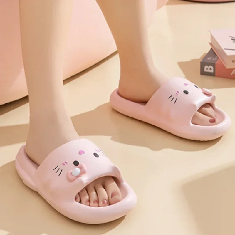 Female Summer Lovely Cat Slippers Cartoon Thick Bottom Indoor Sandals Home Bathroom Non-slip Lightweight Shoes Sapatos Feminino