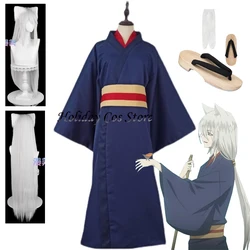 Tomoe Kimono Cosplay Costume  Anime Full Set White Long Wig Ear Shoes Socks Adult Men Women Uniform For Halloween Party Props