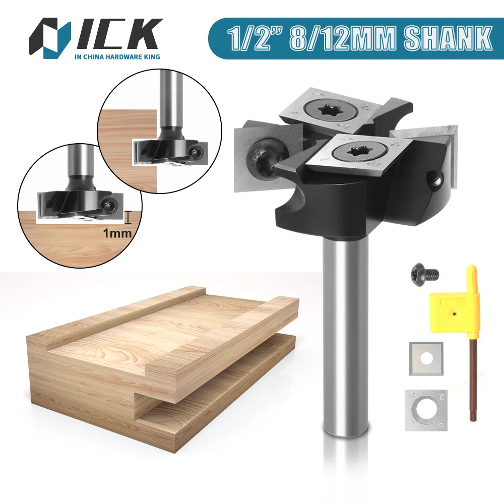 Woodworking Plaina Bit Diâmetro de Corte Spoilboard Cnc Surfacing Router Inserir Carbide Slab Haste 11 12 77 mm 2-flute