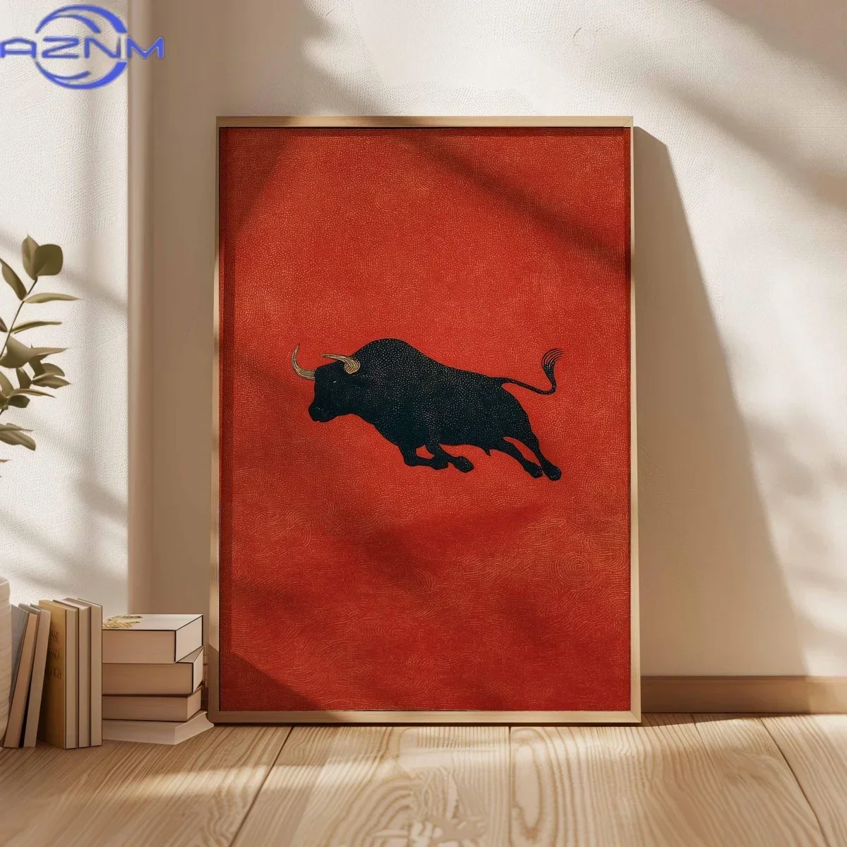 AZNM Vintage Bull Canvas Prints Poster Mid Century Minimalism Animal Red Art Prints Living Room Bedroom Wall Art Home Decor Post