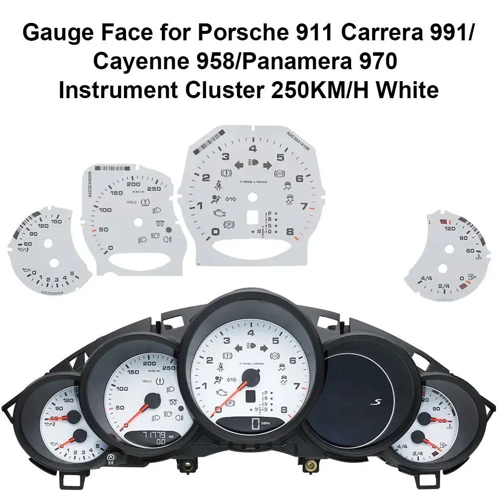 Anzeigeflächen-Overlay für Porsche 911 Carrera 991 / Cayenne 958 / Panamera 970 Instrumentencluster 250 km/h 300 km/h 6000 U/min 8000 U/min – Detail 12