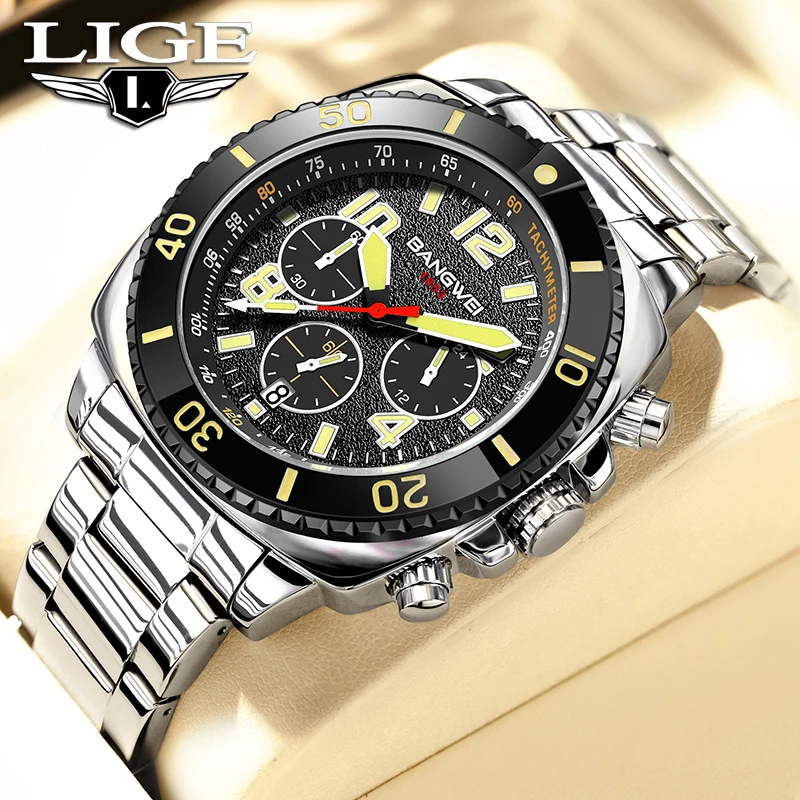 LIGE оригинальные кварцевые часы для мужчин, модные роскошные повседневные водонепроницаемые мужские часы из нержавеющей стали с хронографом и календарем
