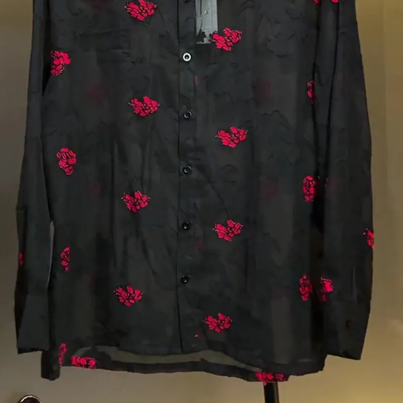 WVGA Summer New Men's Luxury Oversized Floral Trendy Simple Versatile Long Sleeve Shirt Niche Fashion Hollow Out Tops Ins W25337