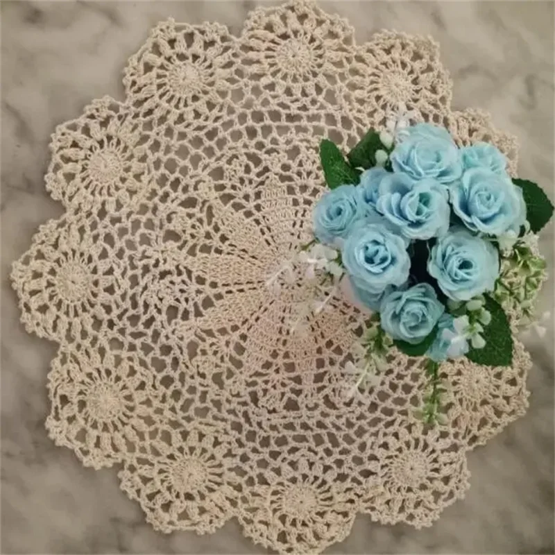 Modern Cotton Lace Crochet Doily Table Napkin Round Tablecloth Placemat Mat Cup Pad Drink Coaster Set Coffee Table Decorations