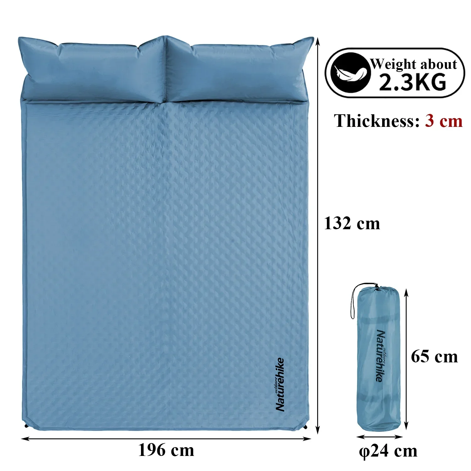 Naturehike Double Inflatable Mattress With Built-in Pillow Pump Outdoor Sleeping Pad Camping Air Mat for Travel Backpacking Mat