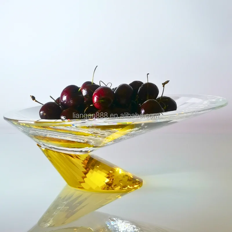 

Hitop Design Modern Kitchen Decoration Wedding Hand-cut Gift Centerpiece K9 Crystal Fruit Tray Plate for Home Decoration
