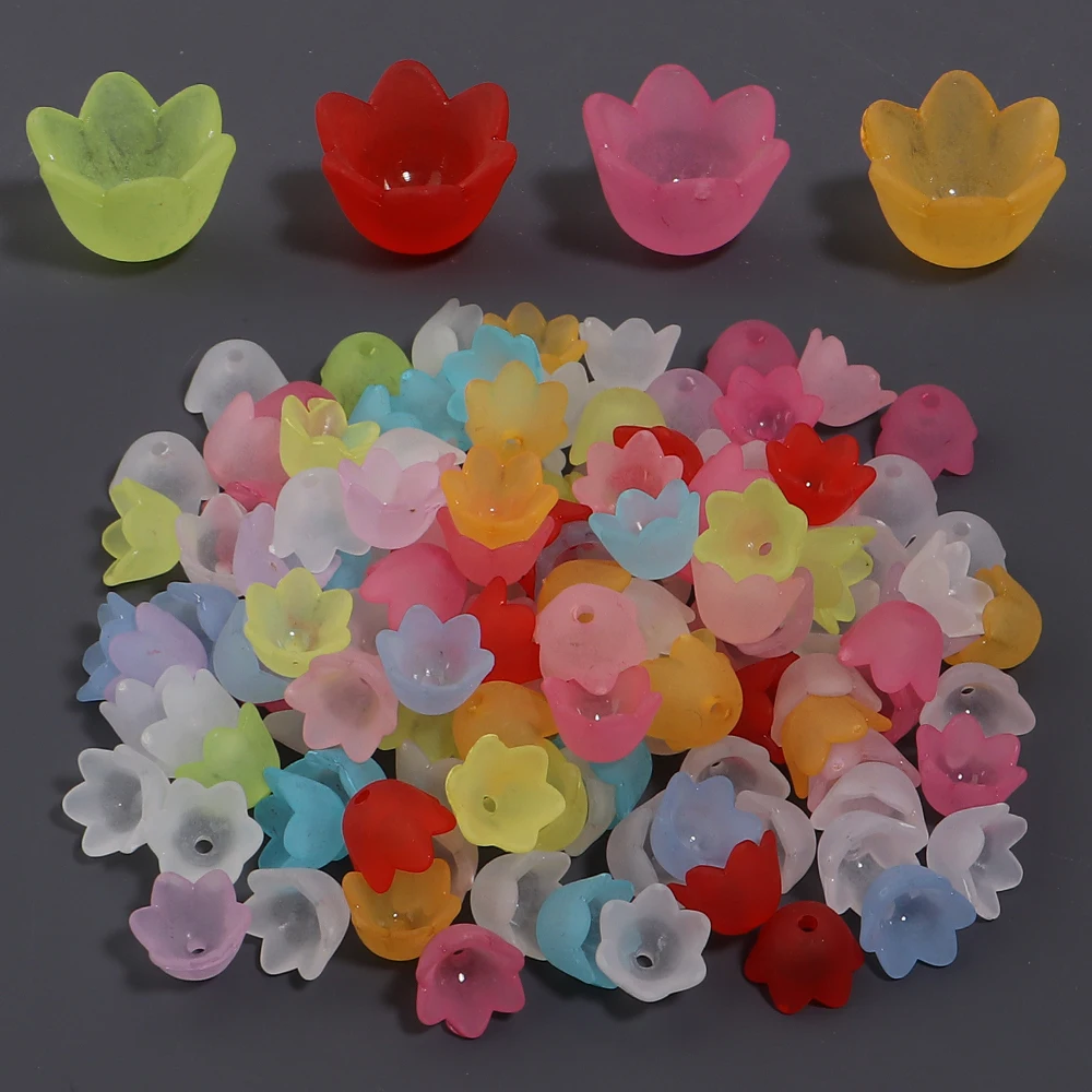 100 Stück/Lot Tulpenblüten-Maiglöckchen-Perlenkappen Transparente Mattierte Acryl-Abstandsperlen für Schmuckherstellung DIY-Zubehör – Detail 4