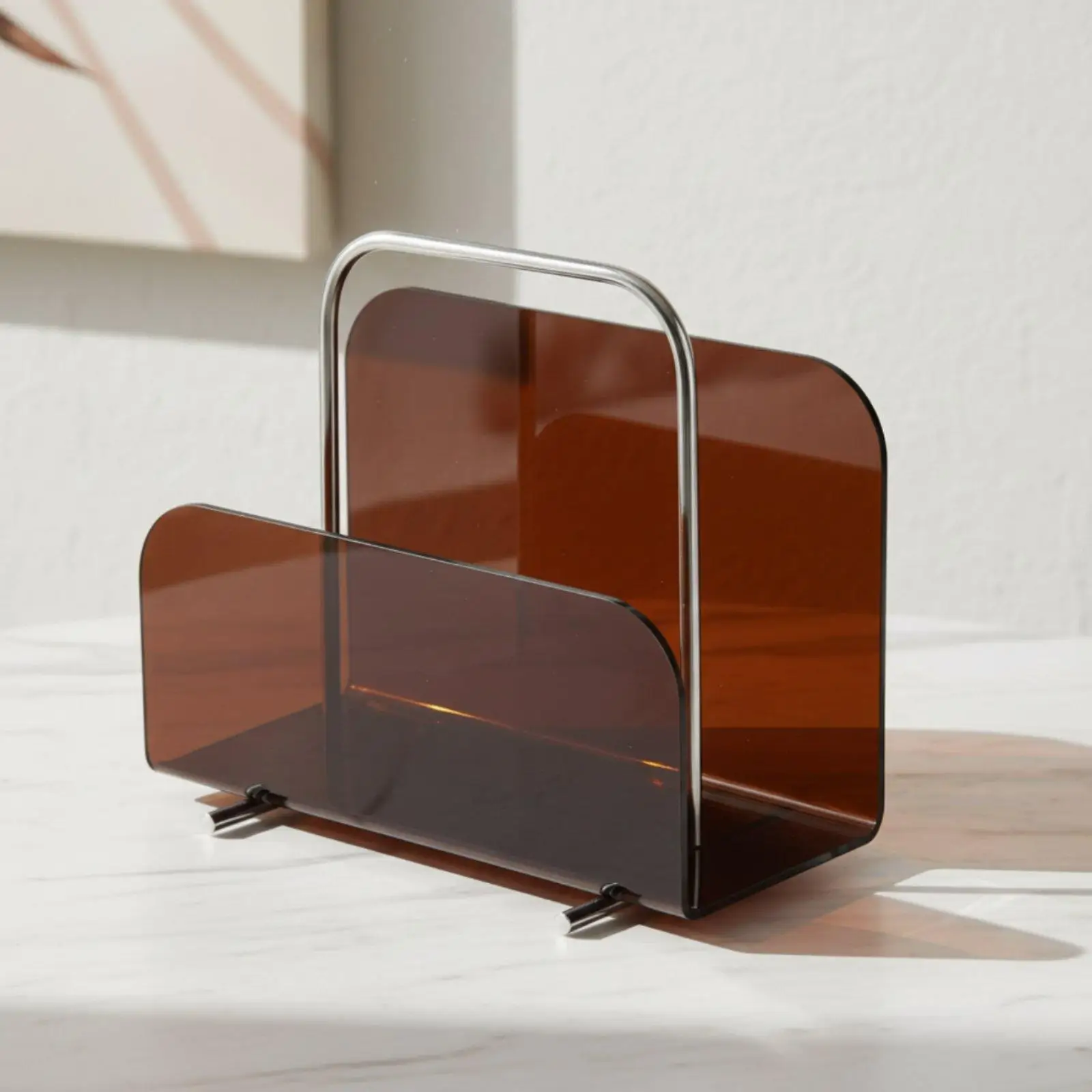 Acrylic Magazine Rack with Handle for Desk Organizer Book Holder Letter Shelf Storage for Home Office Decor