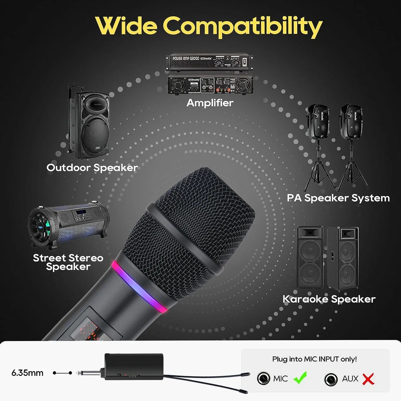 Imagem -05 - Hekuding-microfone Duplo sem Fio Uhf Verdadeira Diversidade Universal sem Fio Microfone Dinâmico Karaoke Mic Mudança de Frequência