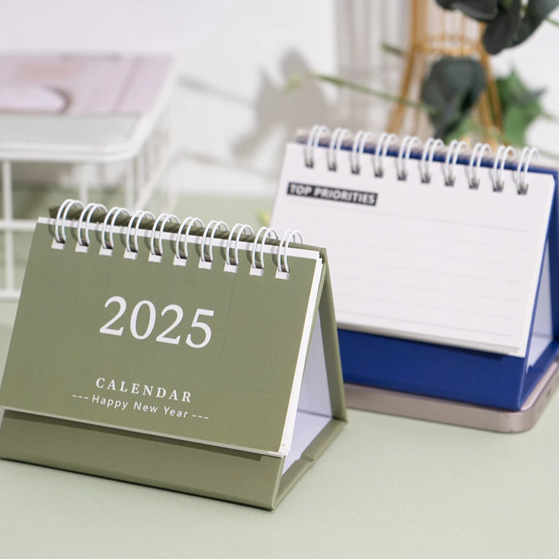 1Pc 2025 New Year Simple Mini English Desk Calendar Creative Student Table Top Ornament 2-in-1 Writable Calendar Monthly Planner