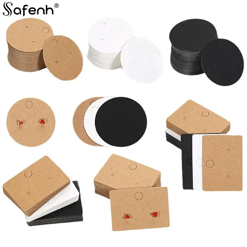 50pcs/set  Round Cardboard Earring Display Cards Blank Kraft Paper Jewelry Hanging Tags For Earring Ear Studs Selling Packaging