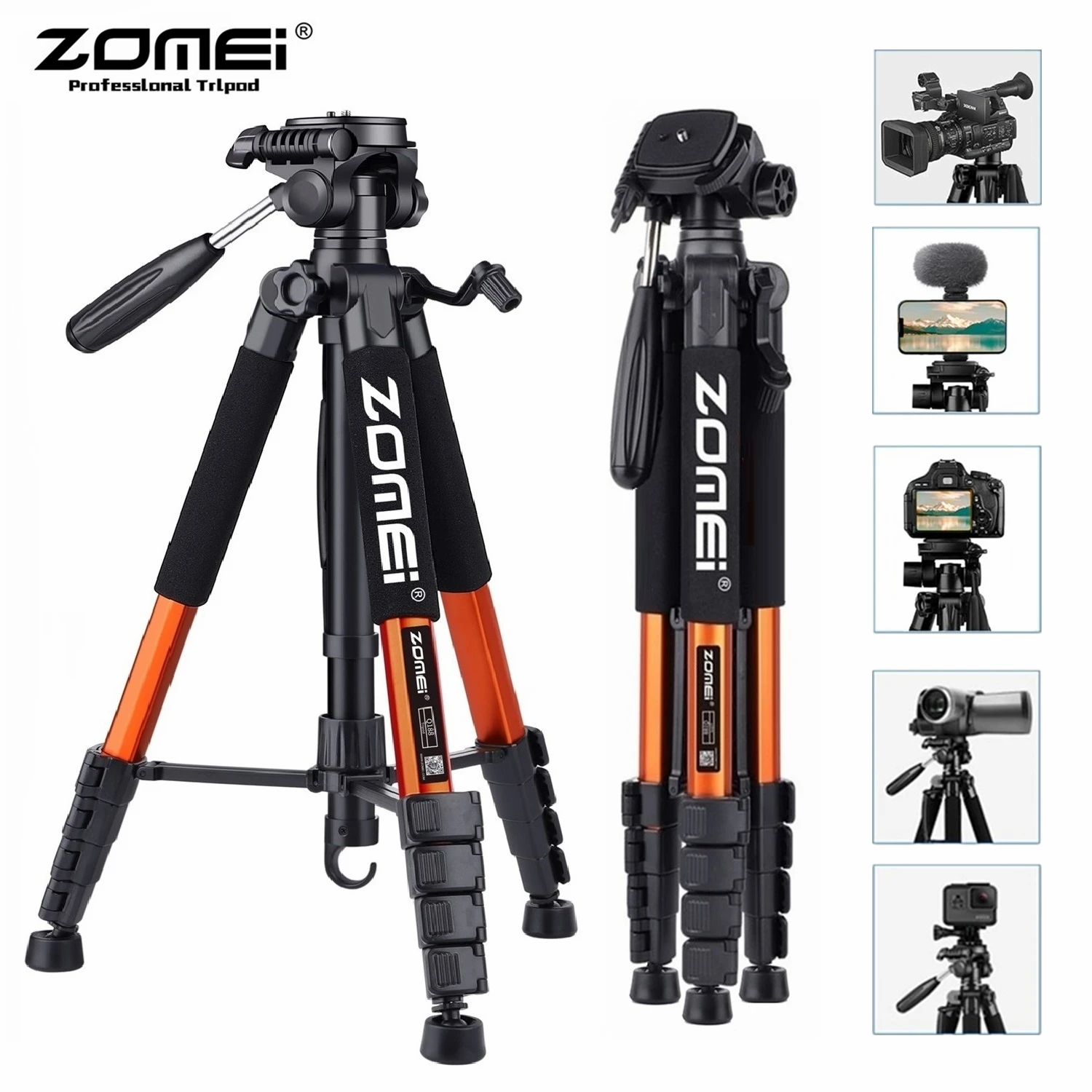 187cm/73.6in Tall Aluminum Portable Camera Tripod for Phone DSLR Canon Nikon, 360 Degree Panorama Photography Phone Stand Holder